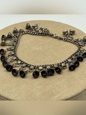 Tibetan Silver Bell Charm Anklet - Blackened Silver